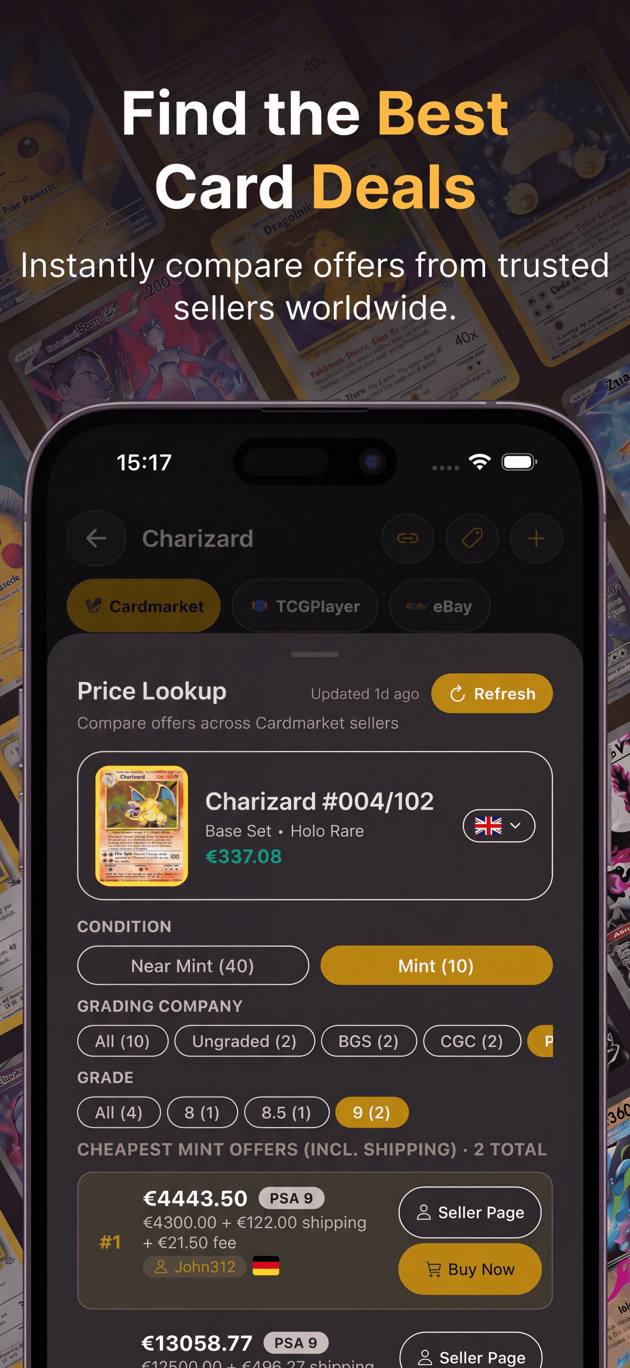 Grading-Aware Records screen in DeckTrace